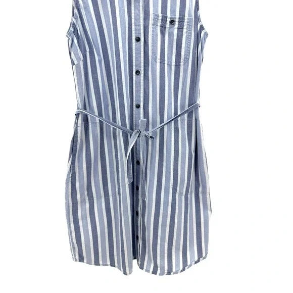 Toad&Co Indigo Ridge Sleeveless Tie Shirt Dress Striped Organic Cotton Midi Blue - Picture 6 of 7